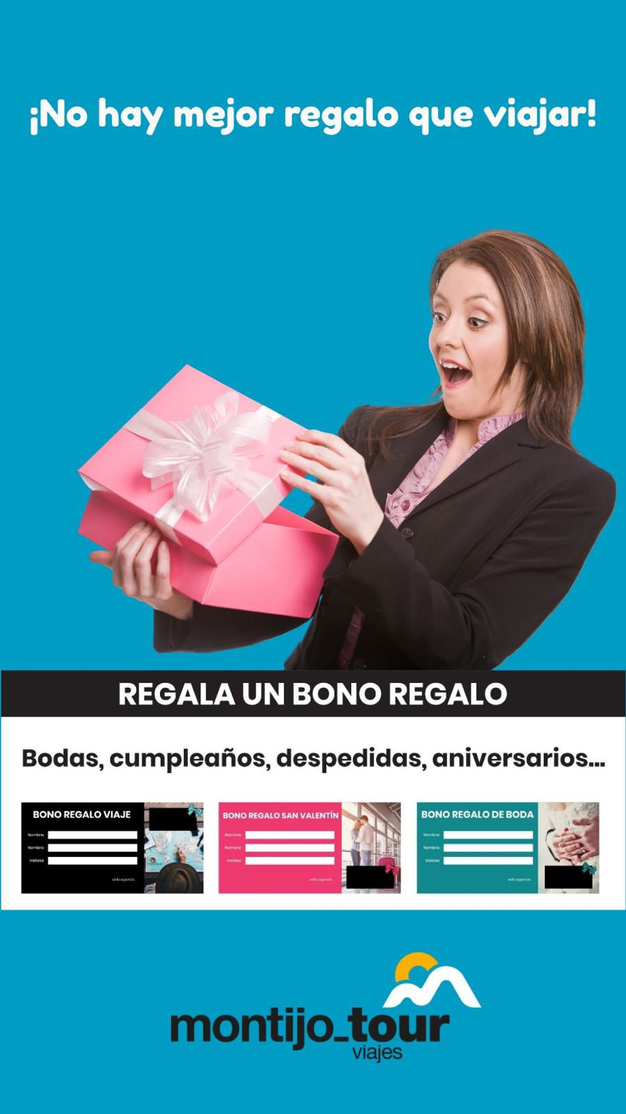 Bono regalo de viaje Montijo Tour | El mejor regalo es viajar en bodas, cumpleaños, despedidas y aniversarios