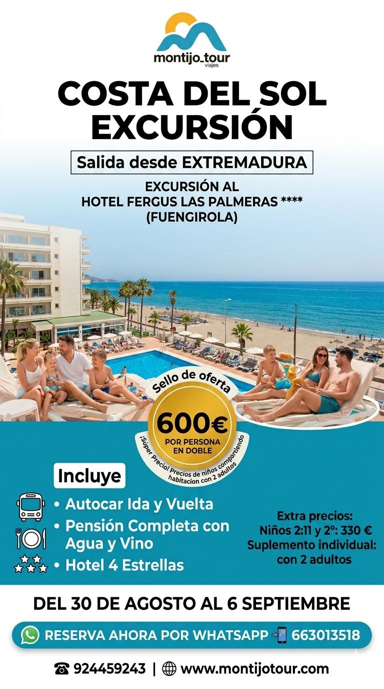 Costa del Sol, Fuengirola, Septiembre, Bus y HOtel, Playa