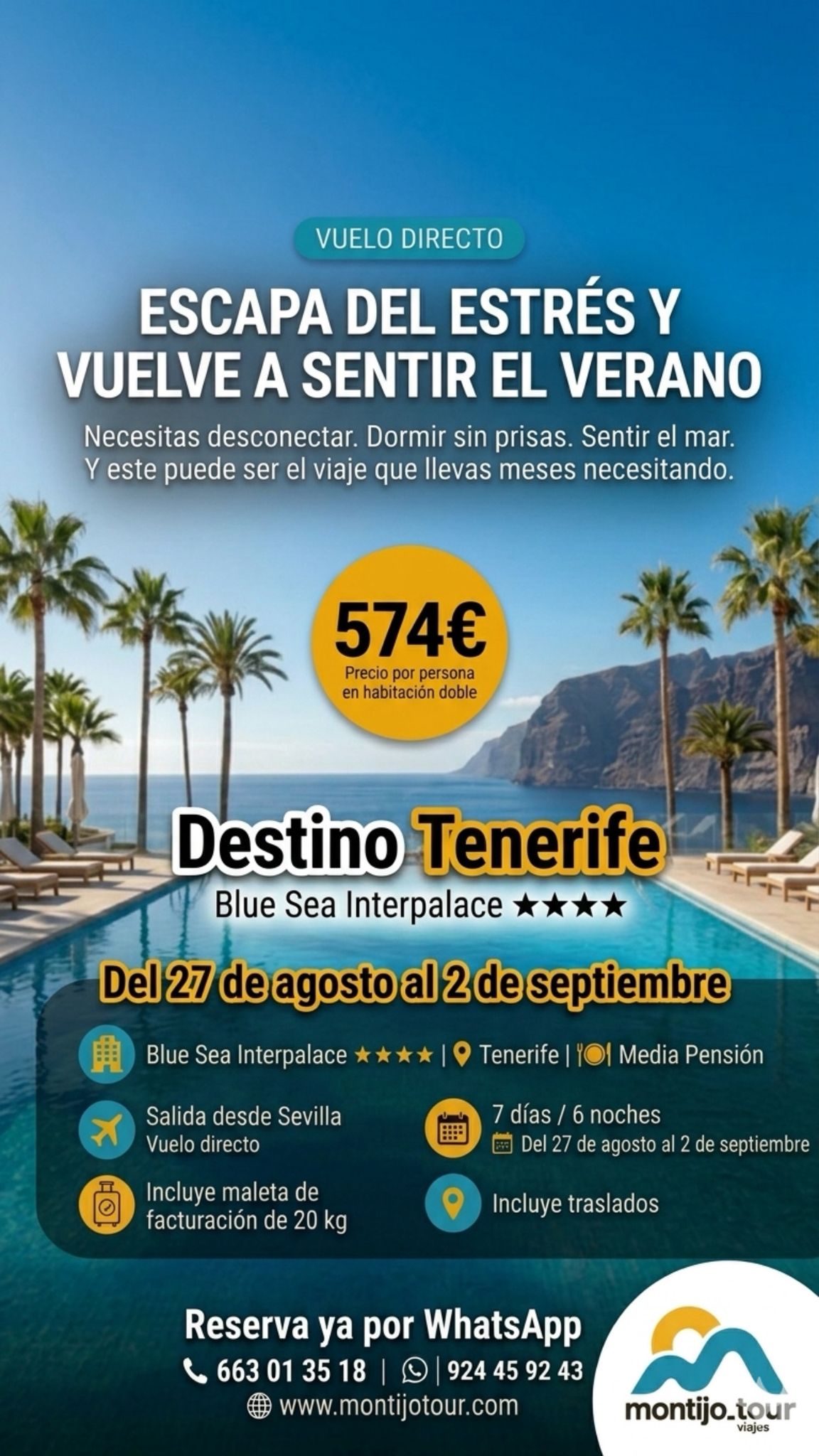 SEptiembre, Tenerife, Vuelo, hotel, media pension,