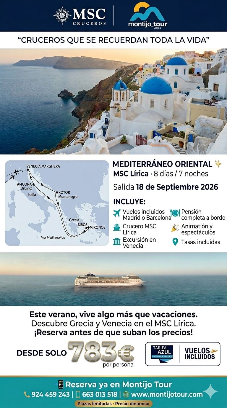 Septiembre, Crucero, Mediterraneo, todo incluido,