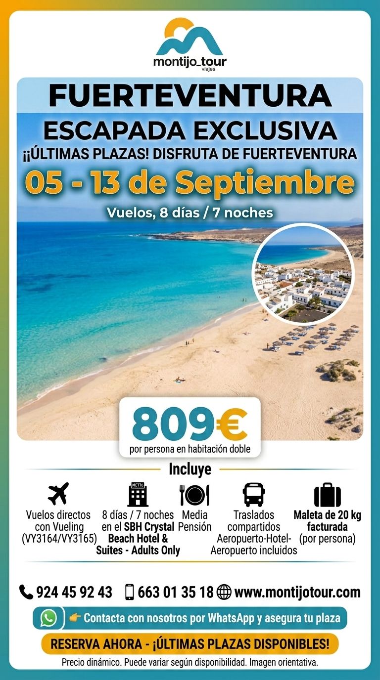 Septiembre, Fuerteventura, vuelos, hotel y playa