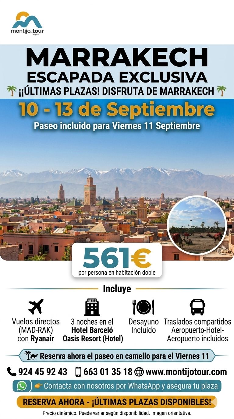 Septiembre, Marrakech, vuelos, hotel y playa