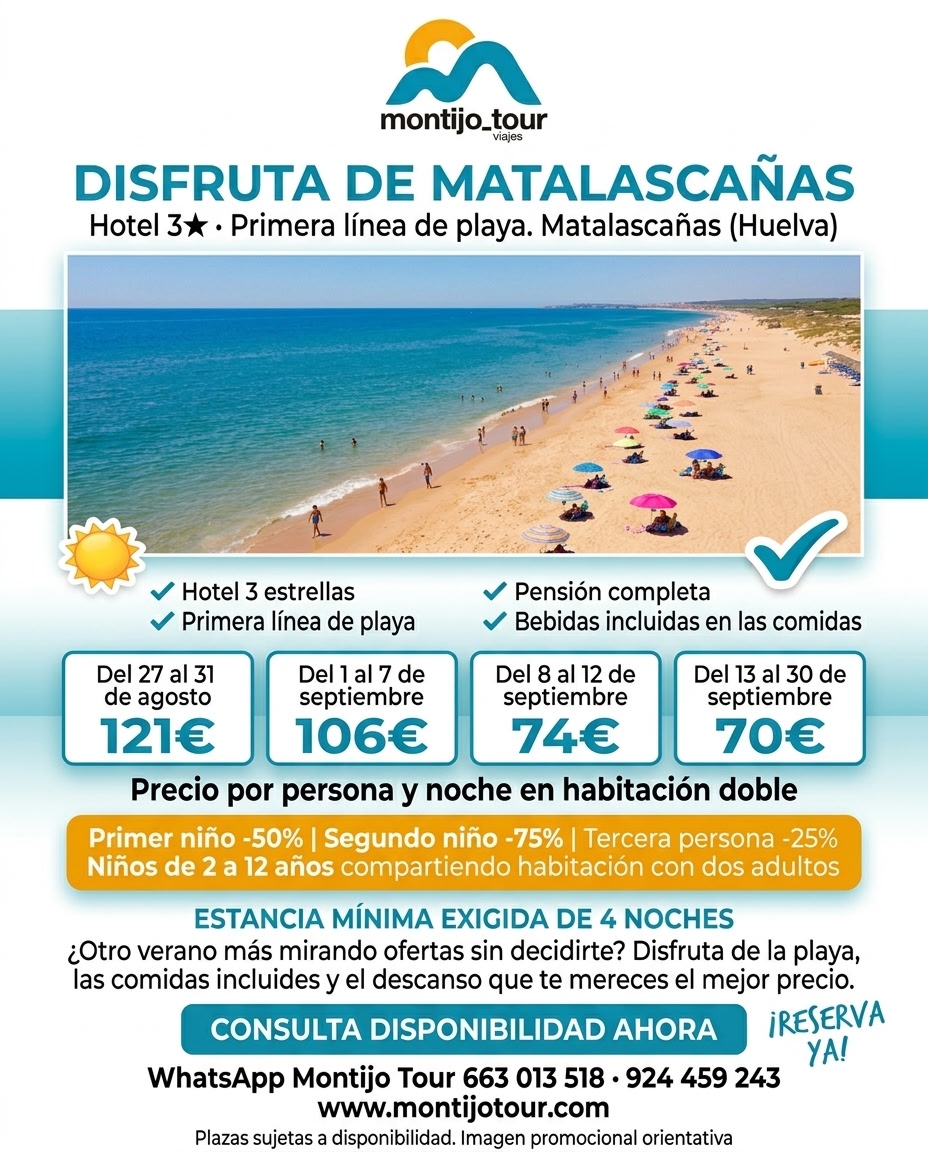 Agosto y Septiembre, Matalascañas, hotel y playa, pension completa, ofertas