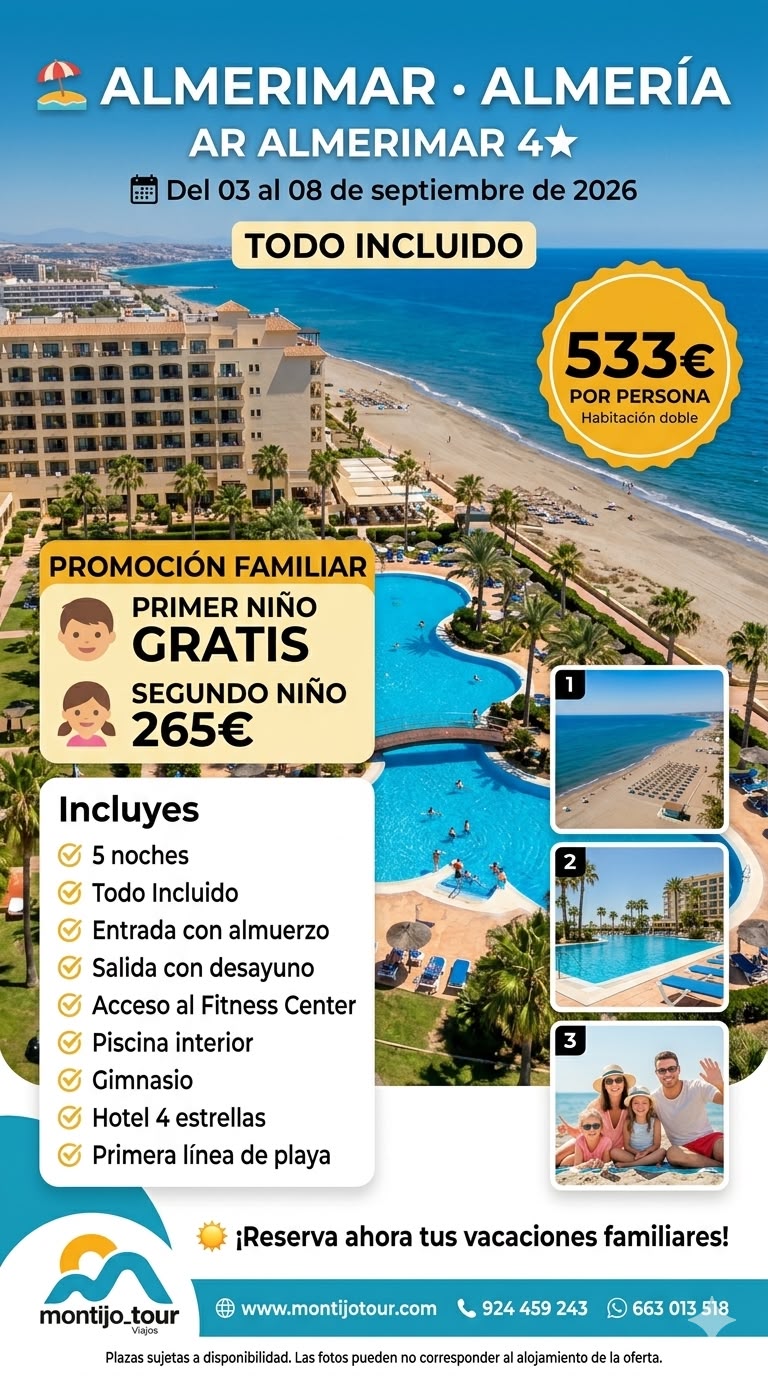 Almeria, Septiembre, Todo incluido, playa, hotel, 5 noches , 1 niño gratis