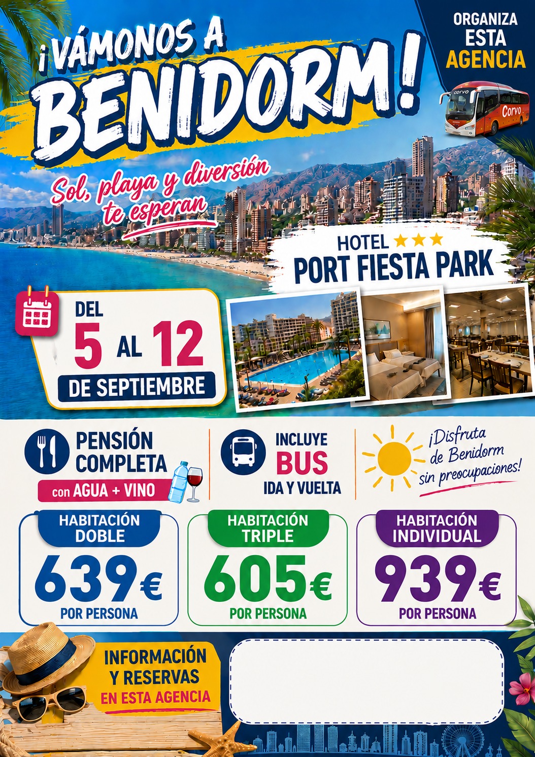 Benidorm, Del 5 al 12 de Septiembre, Con Autobus, Pension Completa, HOtel Port Fiesta Park