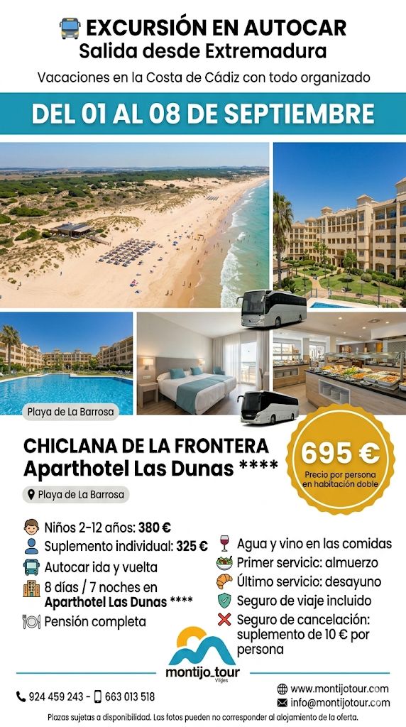 Chiclana, Septiembre, Autobus, del 1 al 8 de Septiembre, niños menor precio, pension completa