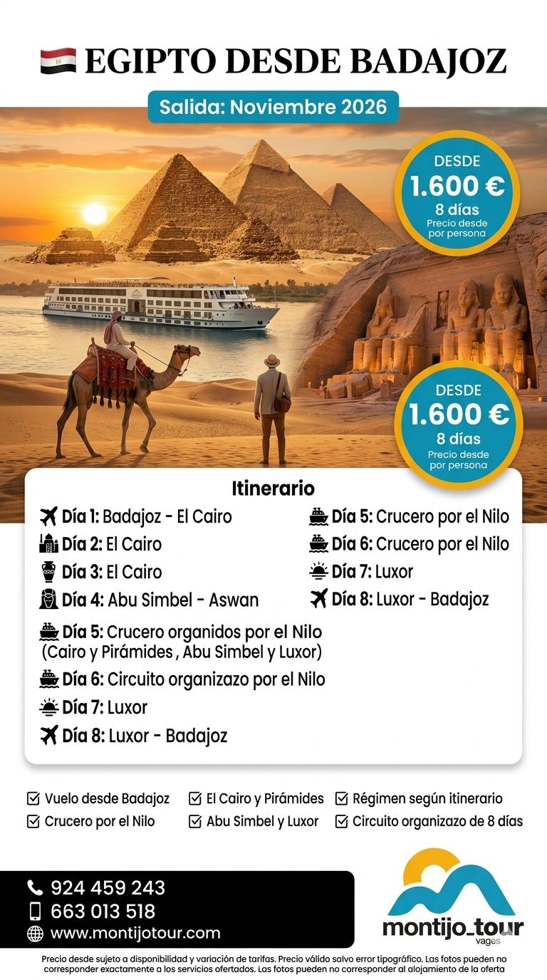 Egipto desde Badajoz, NOviembre, hotel , vuelos