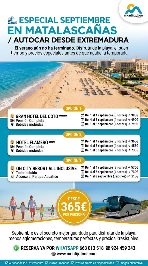 SEPTIEMBRE, MATALASCAÑAS, 3,4,7 NOCHES, COTO, FLAMERO, ON CITY, PENSION COMPLETA, AUTOBUS
