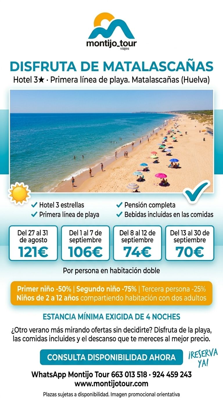 Septiembre, Matalascañas, Hotel, playa, pc, niños mitad precio, mínimo 4 noches