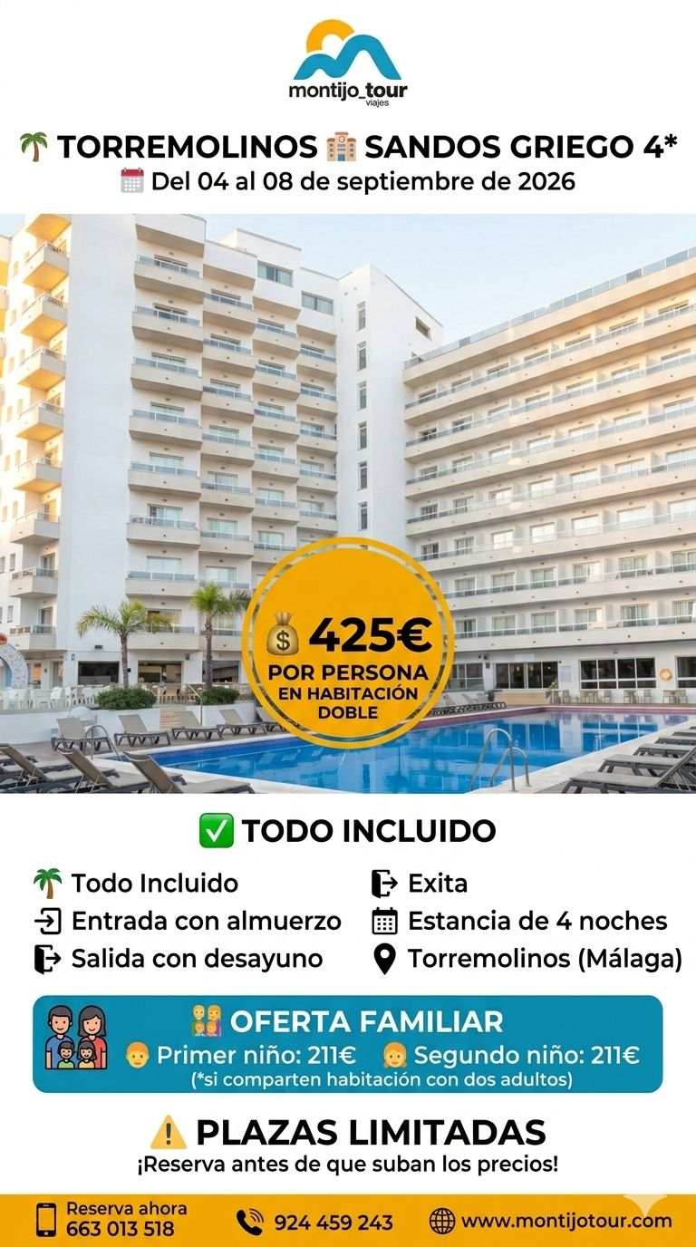 Septiembre, Torremolinos, 4 noches, hotel y playa, pension completa