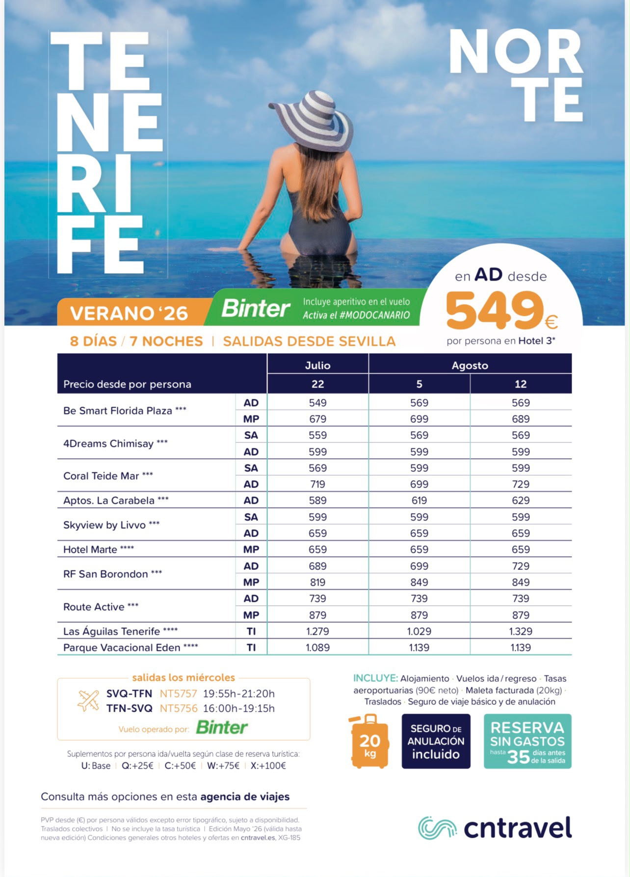 Verano 2026, Tenerife, 7 noches, vuelos y hotel y playa