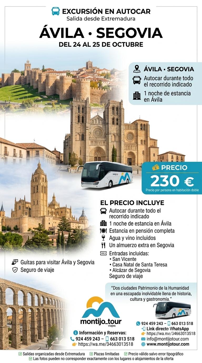 Avila y Segovia, octubre, autocar, todo incluido