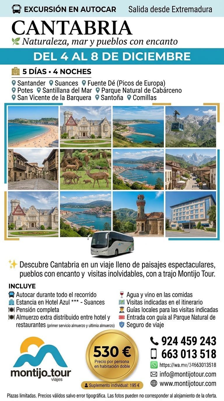 Cantabria, Puente Diciembre, Autocar, Pension completa
