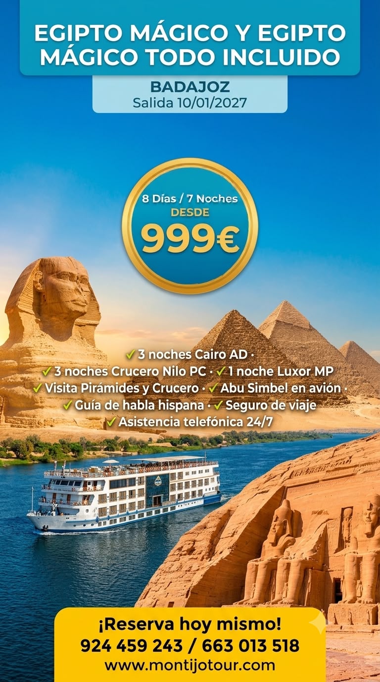 Egipto desde Badajoz, salidas en e