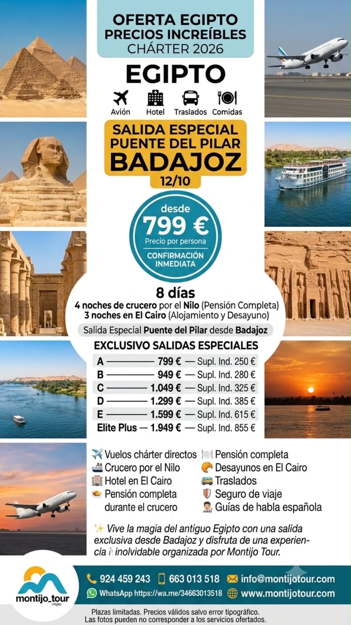 Egipto, desde badajoz, puente del pilar, octubre, todo incluido, vuelos, traslados, hotel