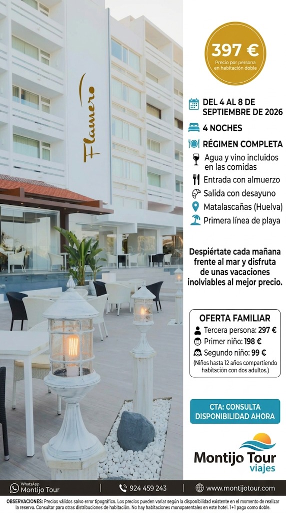 Flamero, matalascañas, septiembre, pension completa