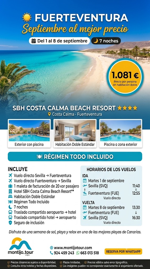 Fuerteventura, Septiembre, vuelos y hotel