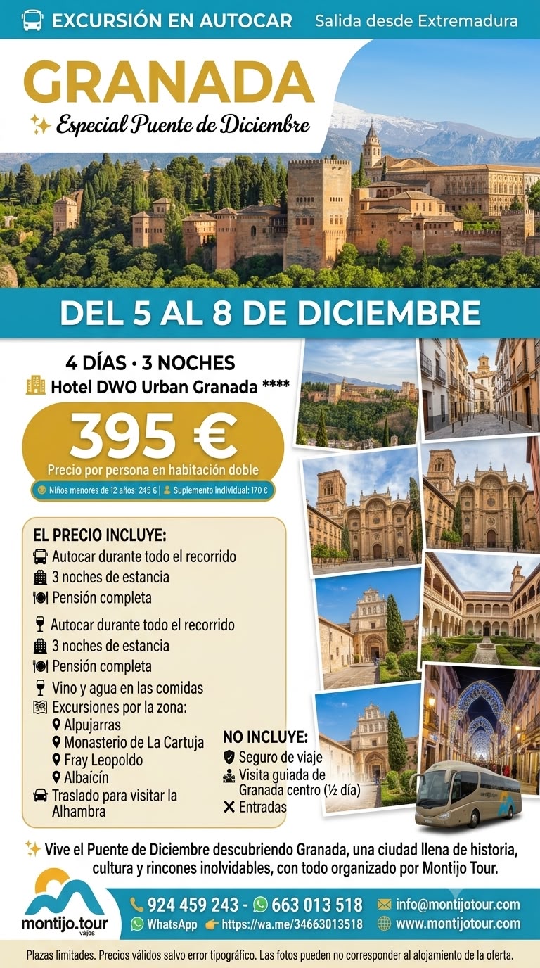 Granada, Autocar, Puente Diciembre, pension completa