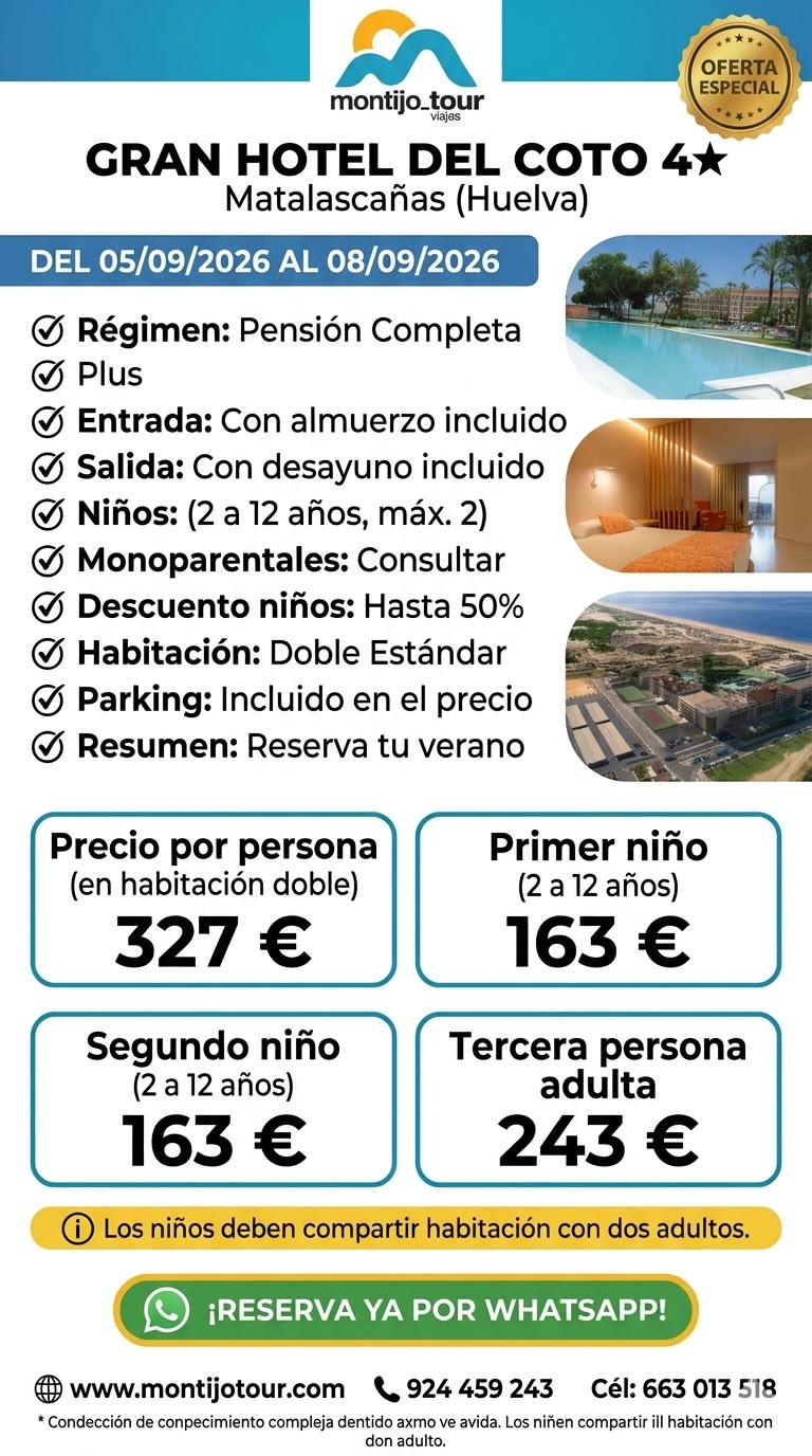 Matalascañas, Coto, Septiembre, del 5 al 8 , pension completa