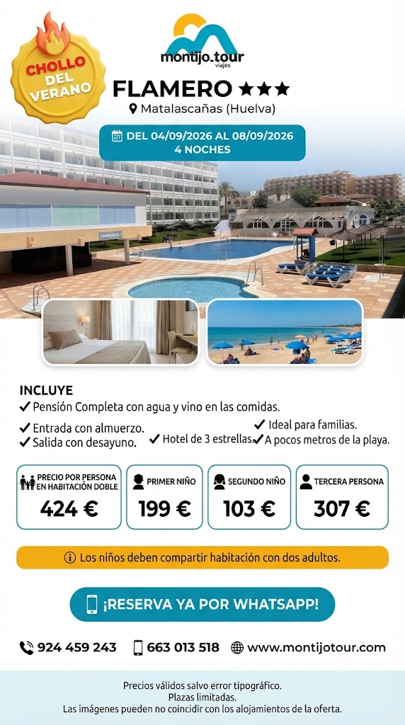 Matalascañas, Flamero, Septiembre, del 4 al 9, pension completa