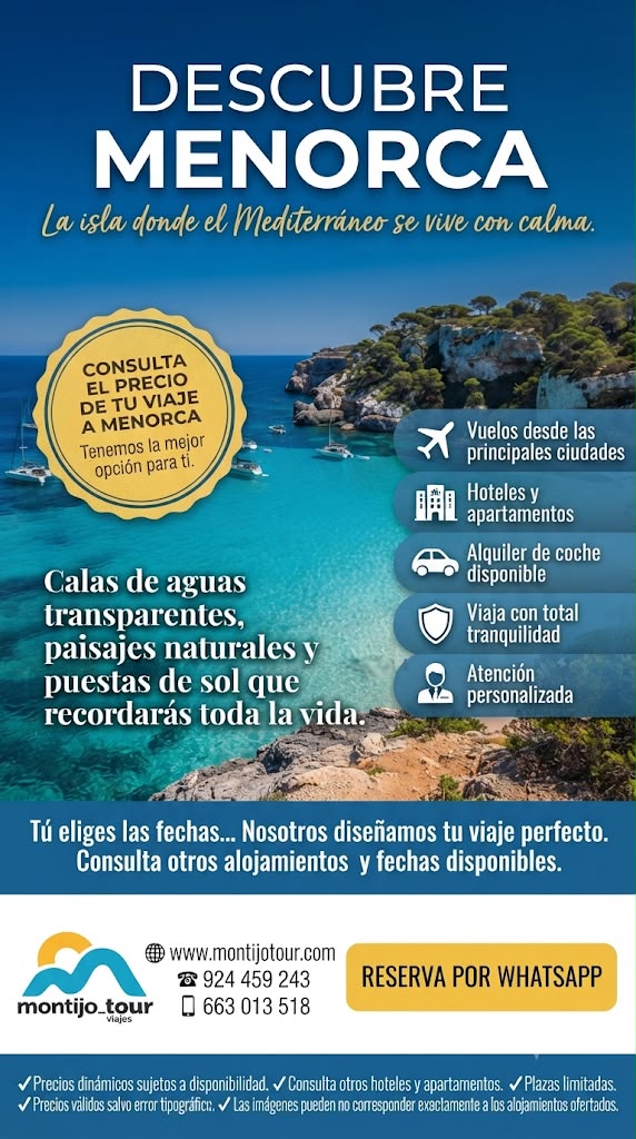 Menorca, Generico, playa y hotel, y vuelos