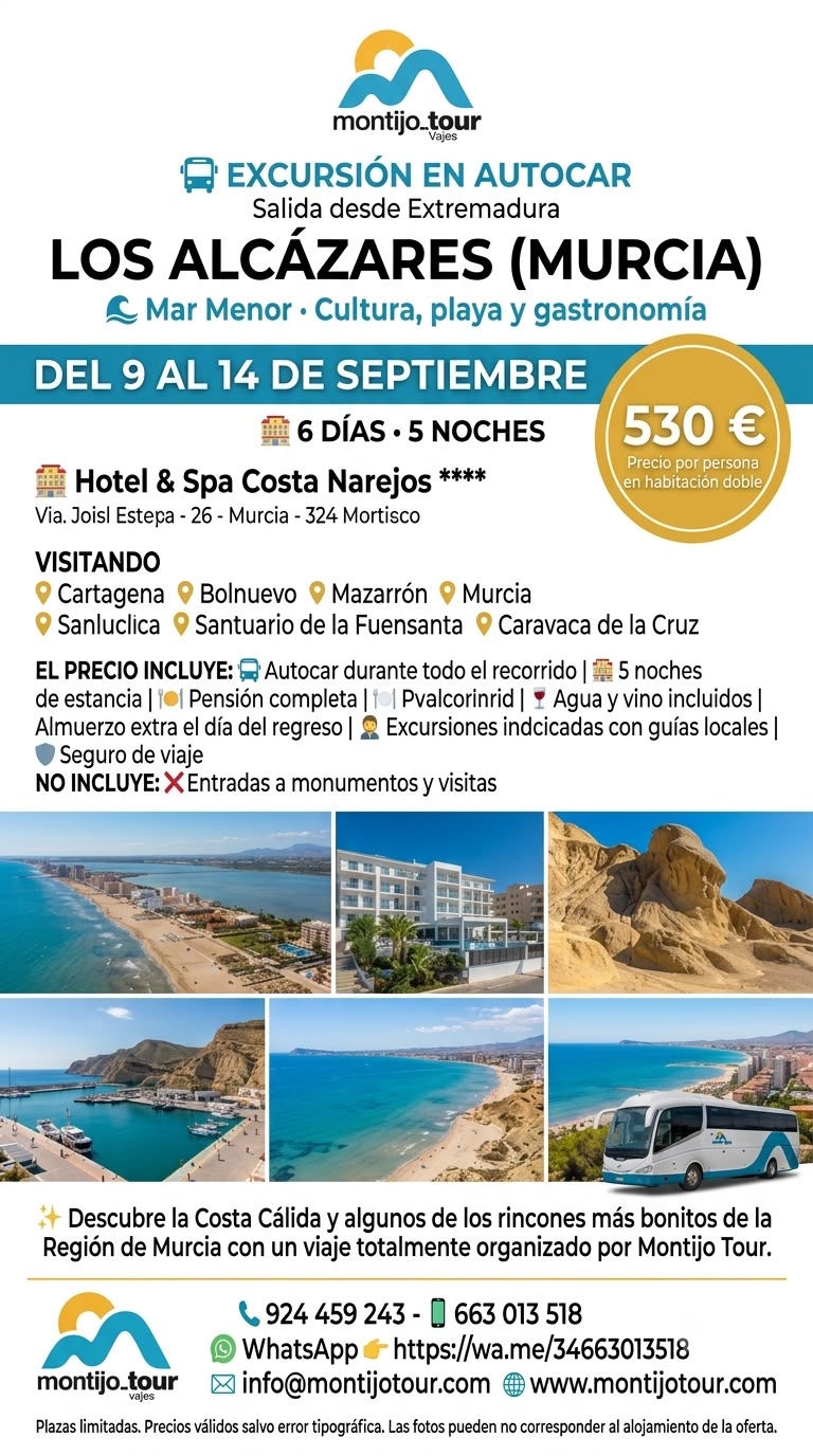 Murcia, Los Alcazares, del 9 al 14 septiembre, autobus, hotel y playa