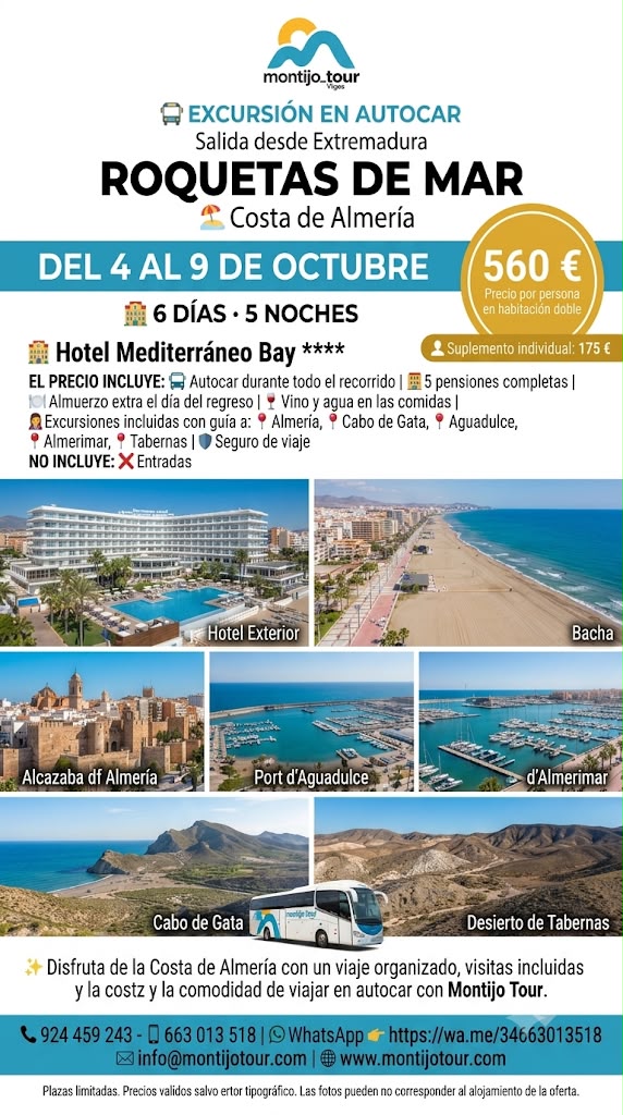 Roquetas de Mar, Octubre, Autocar, pension completa