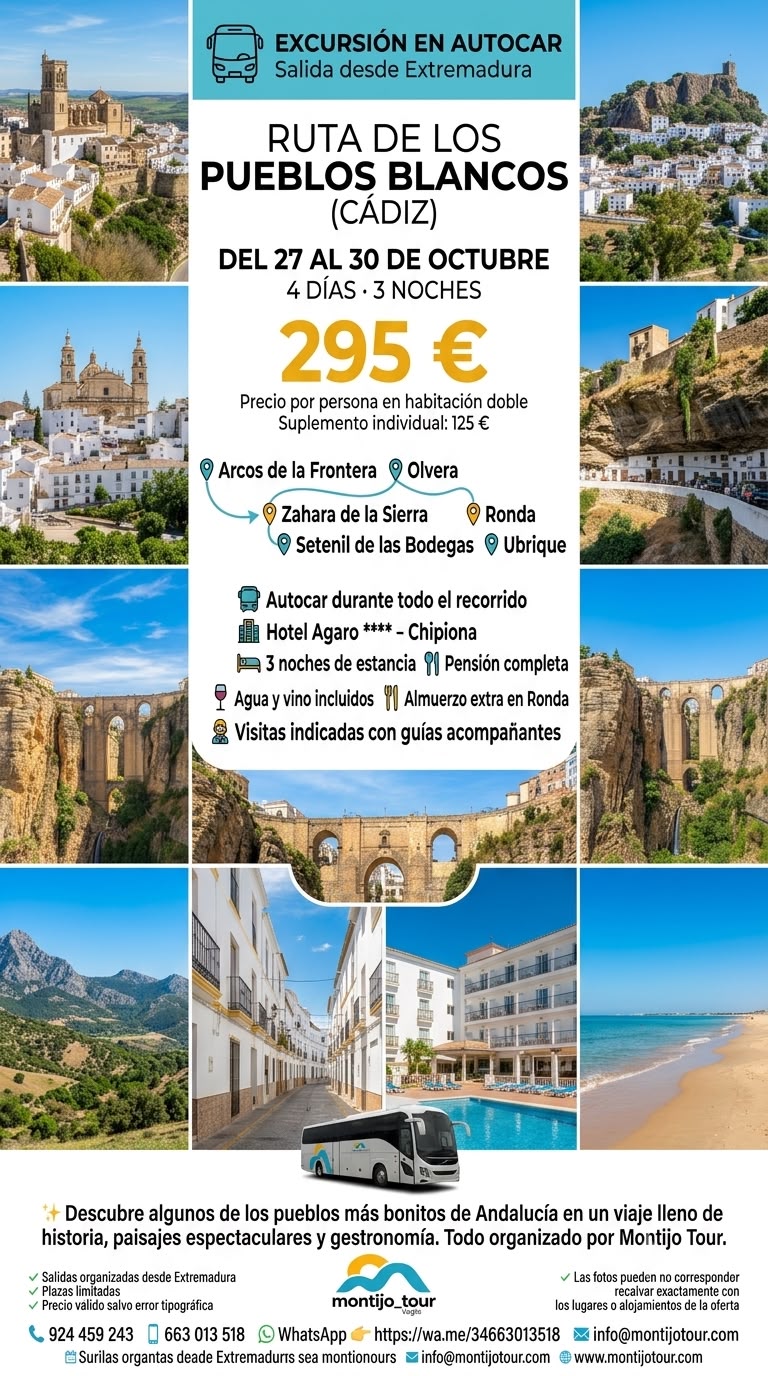 Ruta Pueblos Blancos, Cadiz, Octubre, Circuito, Autocar, pension completa