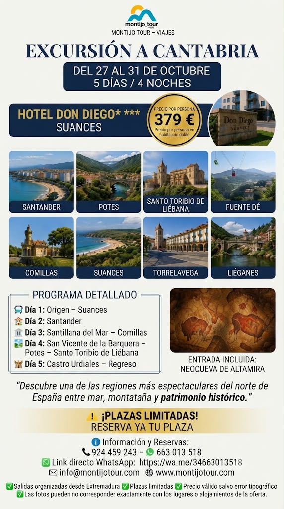 Cantabria, Octubre, 4 noches, Autocar, pension completa