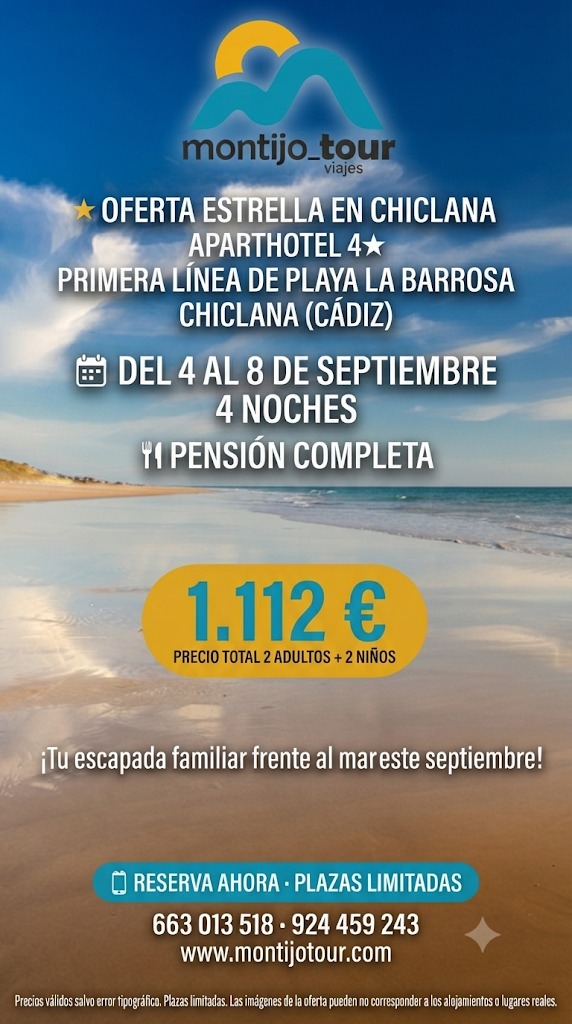 Chiclana, Septiembre, 4 noches, dos niños gratis, del 4 al 8