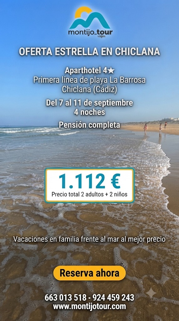 Chiclana, Septiembre, 4 noches, dos niños gratis, del 7 al 11