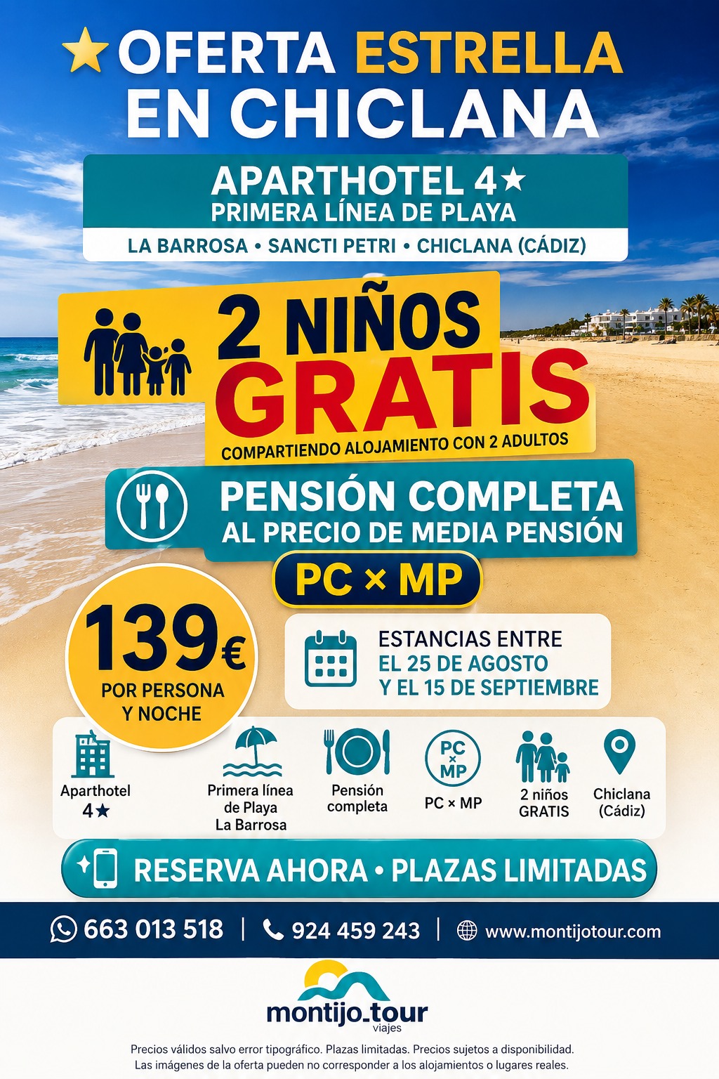 Chiclana, Septiembre, Pension Completa, niños gratis
