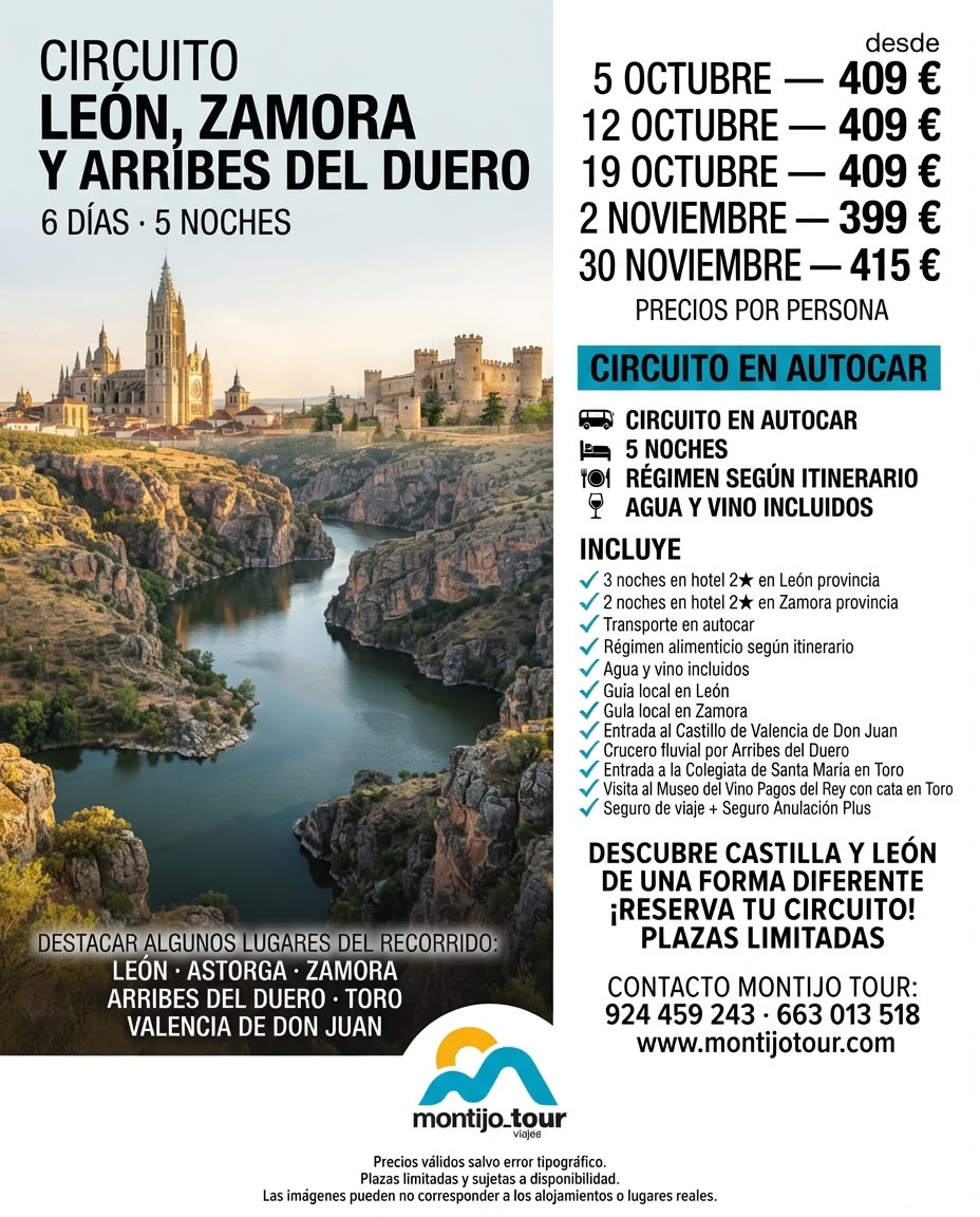 Leon, Zamora, Arribes del Duero, circuito en autobus