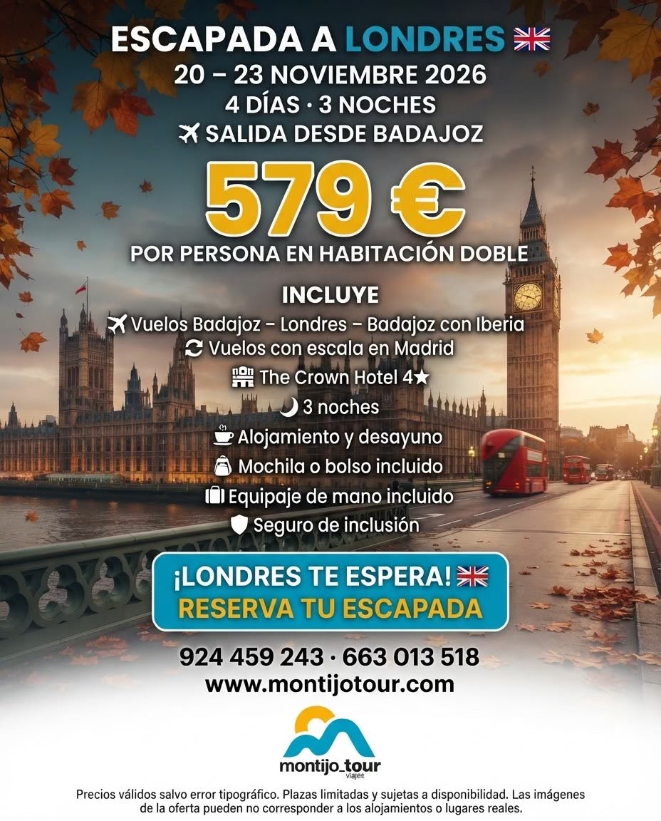 Londres, NOviembre, desde Badajoz, 3 Noches,