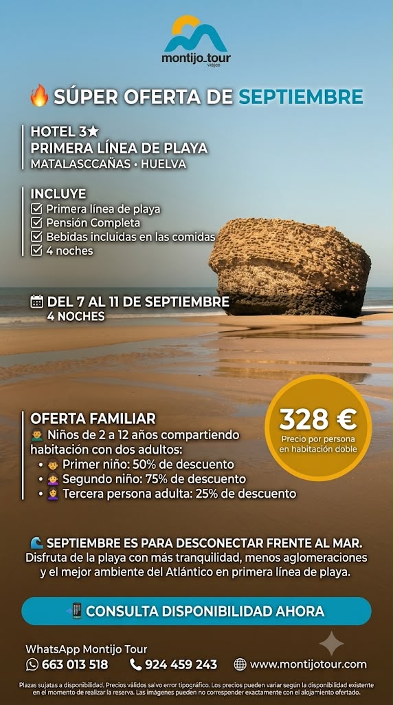 matalascañas, Del 7 al 11 de septiembre, pension completa, descuentos niños