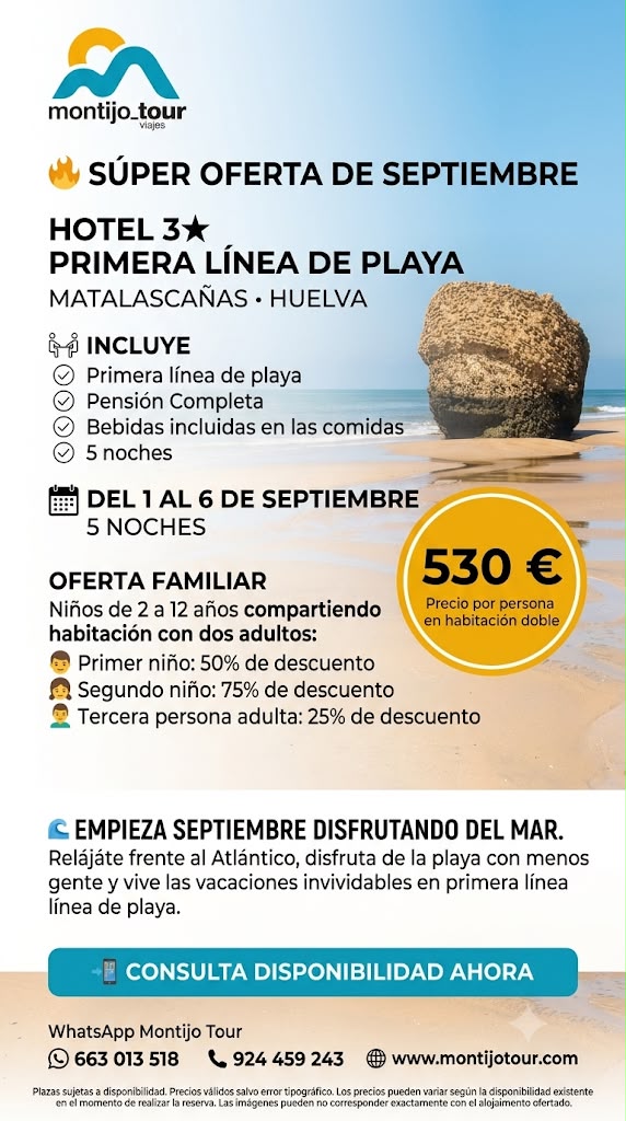 matalascañas, septiembre, pension completa, hotel playa, del 1 al 6 de septiembre