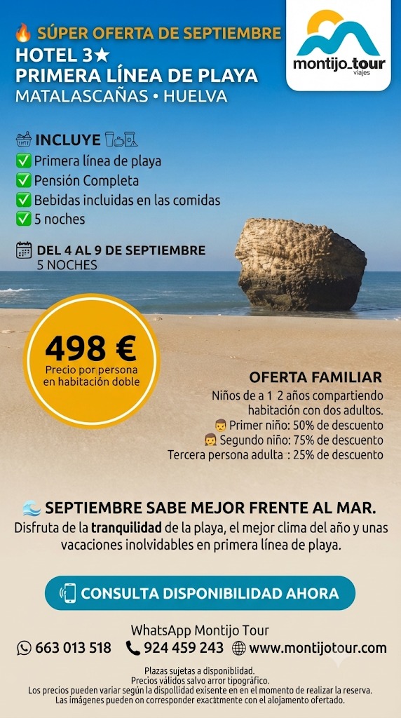 matalascañas, septiembre, pension completa, hotel playa, del 4 al 9