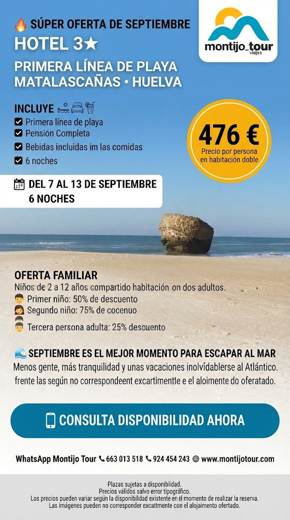 matalascañas, septiembre, pension completa, hotel, playa, del 7 al 13 septi