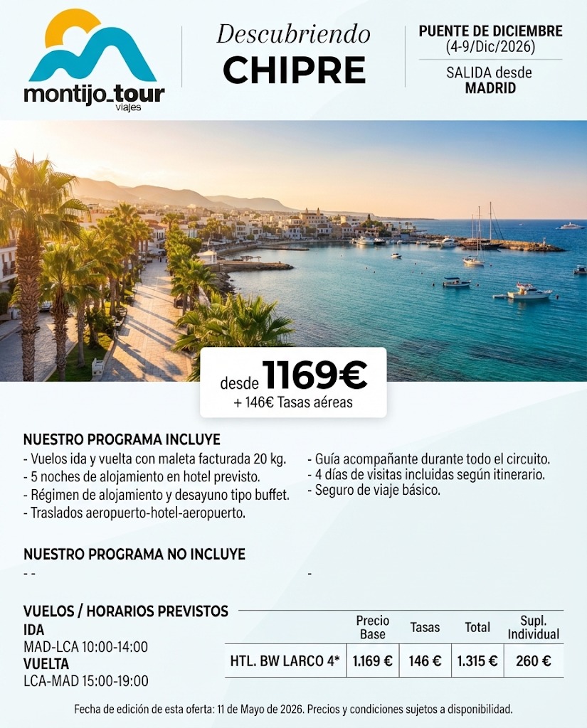 Chipre, Puente Diciembre, Vuelos, Alojamiento