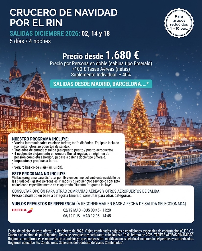Crucero Navidad Por el Rin, Diciembre, 5 días,