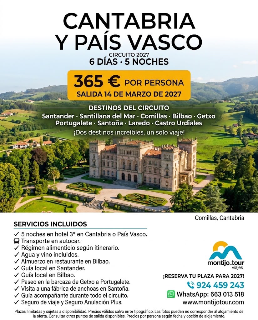 Cantabria, Autocar, Marzo 2027, hotel