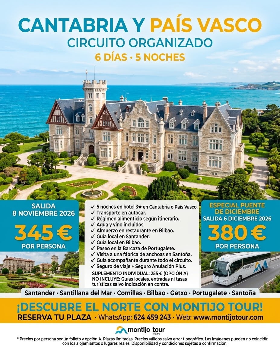 Cantabria, Autocar, Noviembre y Diciembre, hotel y