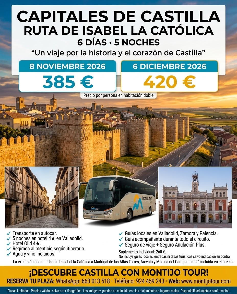 Castilla, Capitales, Noviembre y Diciembre, Autocar, Hotel, pension completa