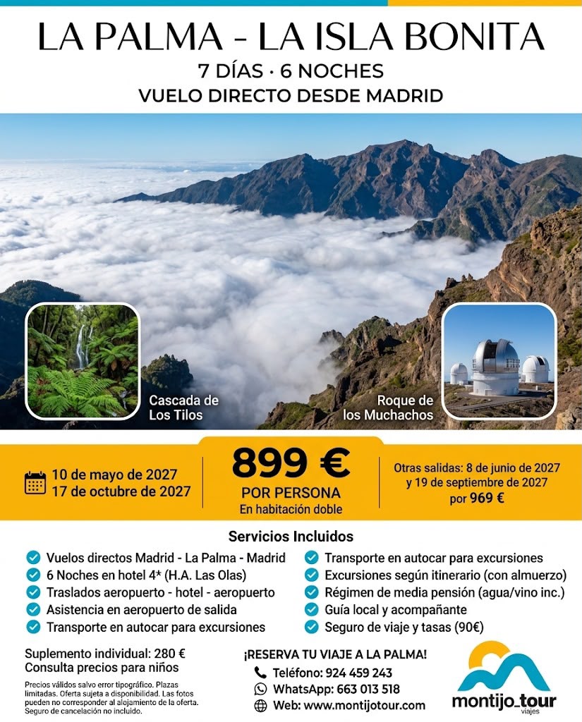 La Palma, Vuelos, hotel, de mayo a octubre de 2027