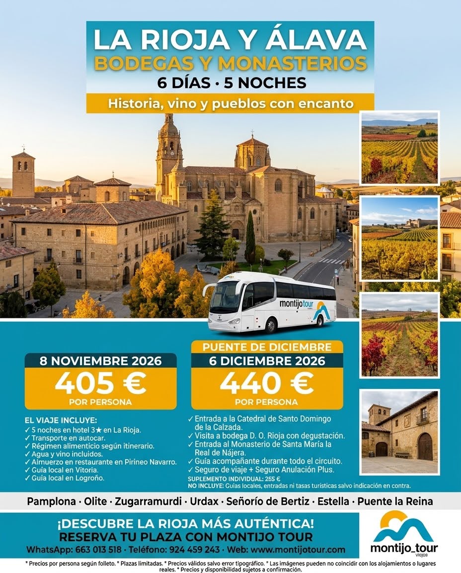 La Rioja, Alava, noviembre y diciembre, autocar, y hotel