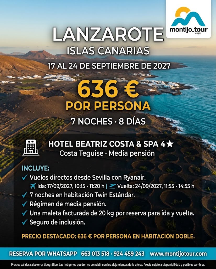 Lanzarote, Septiembre 2027, hotel y vuelos