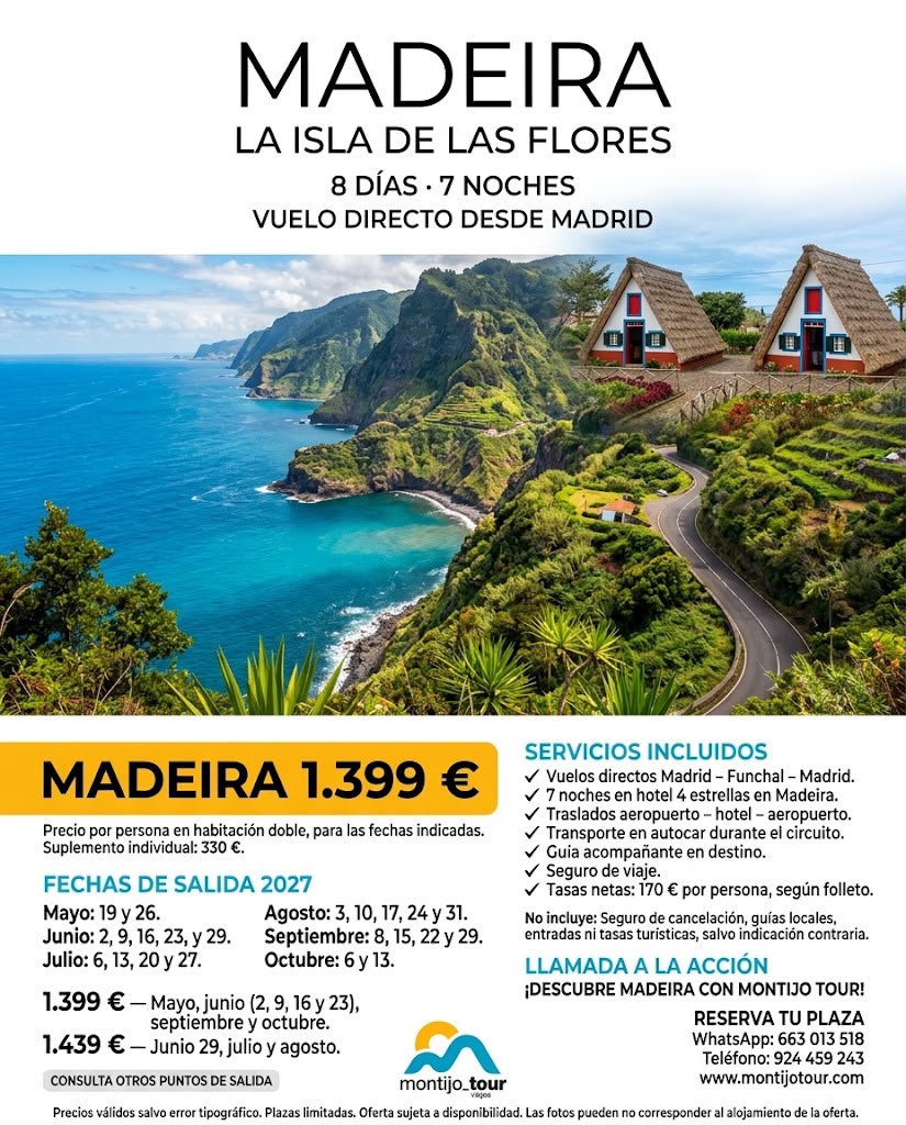 Madeira, Vuelos y hotel, año 2027