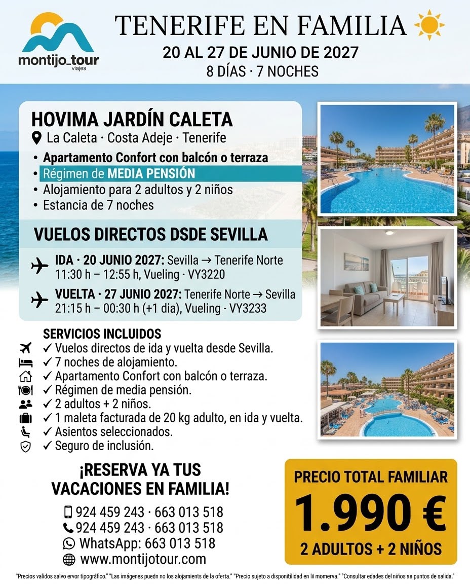 Tenerife, Junio 2027, Familiar, hotel y vuelos
